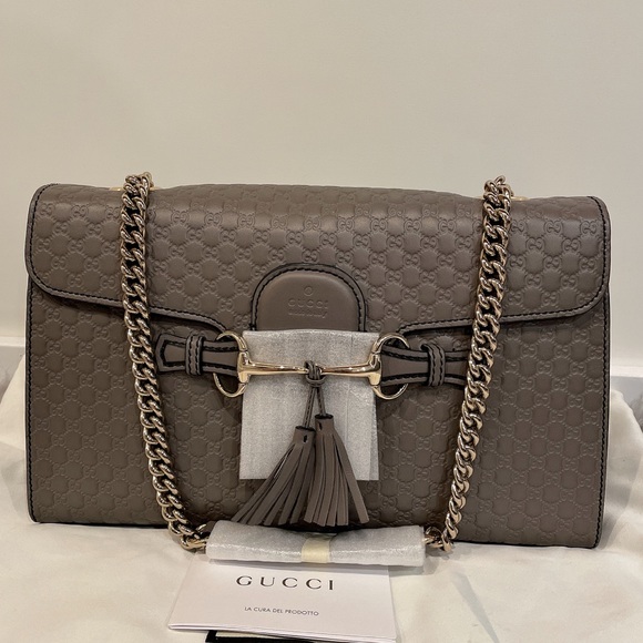 GUCCI 449635 Microguccissima Medium Emily Chain Shoulder Bag Grey - Picture 6 of 12